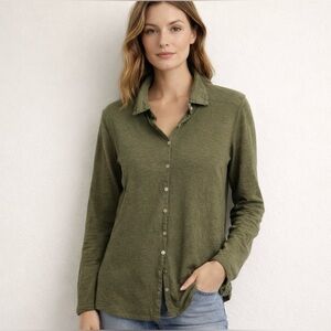 Cotton Linen Blend Button Down Shirt